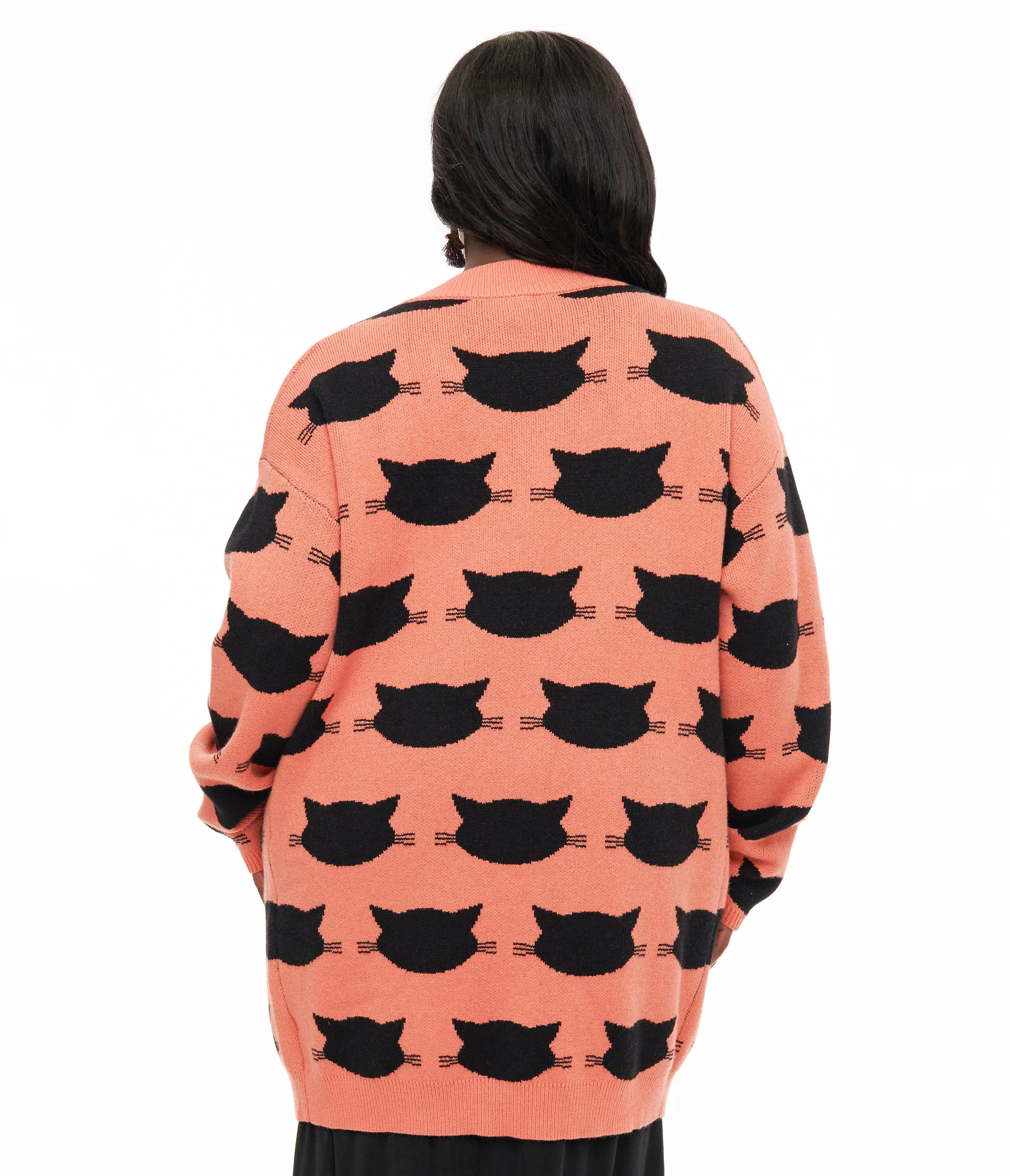 Magnolia Place Plus Size Orange & Black Cat Cardigan