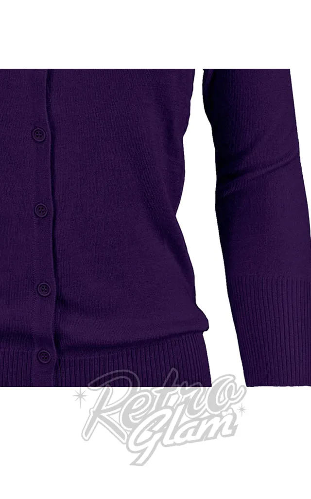 Mak 3/4 Sleeve Crewneck Cardigan in Grape