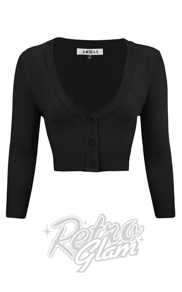 Mak V Neck Bolero Cropped Cardigan in Black