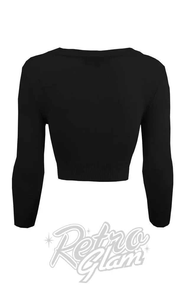 Mak V Neck Bolero Cropped Cardigan in Black