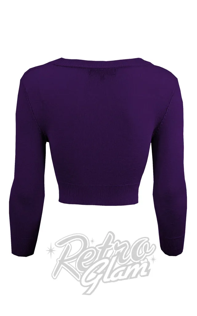 Mak V Neck Bolero Cropped Cardigan in Grape