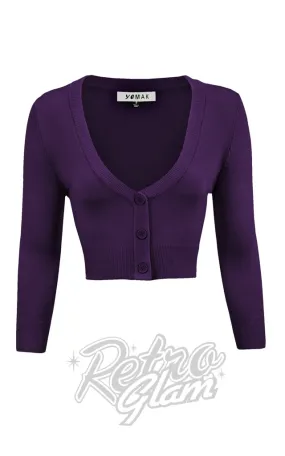 Mak V Neck Bolero Cropped Cardigan in Grape