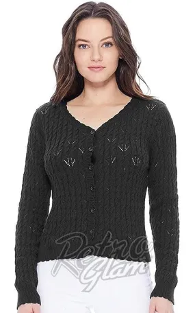 Mak V Neck Lace Pattern Cardigan in Black