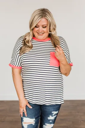 Make Way For Spring Striped Pocket Top- Ivory & Navy