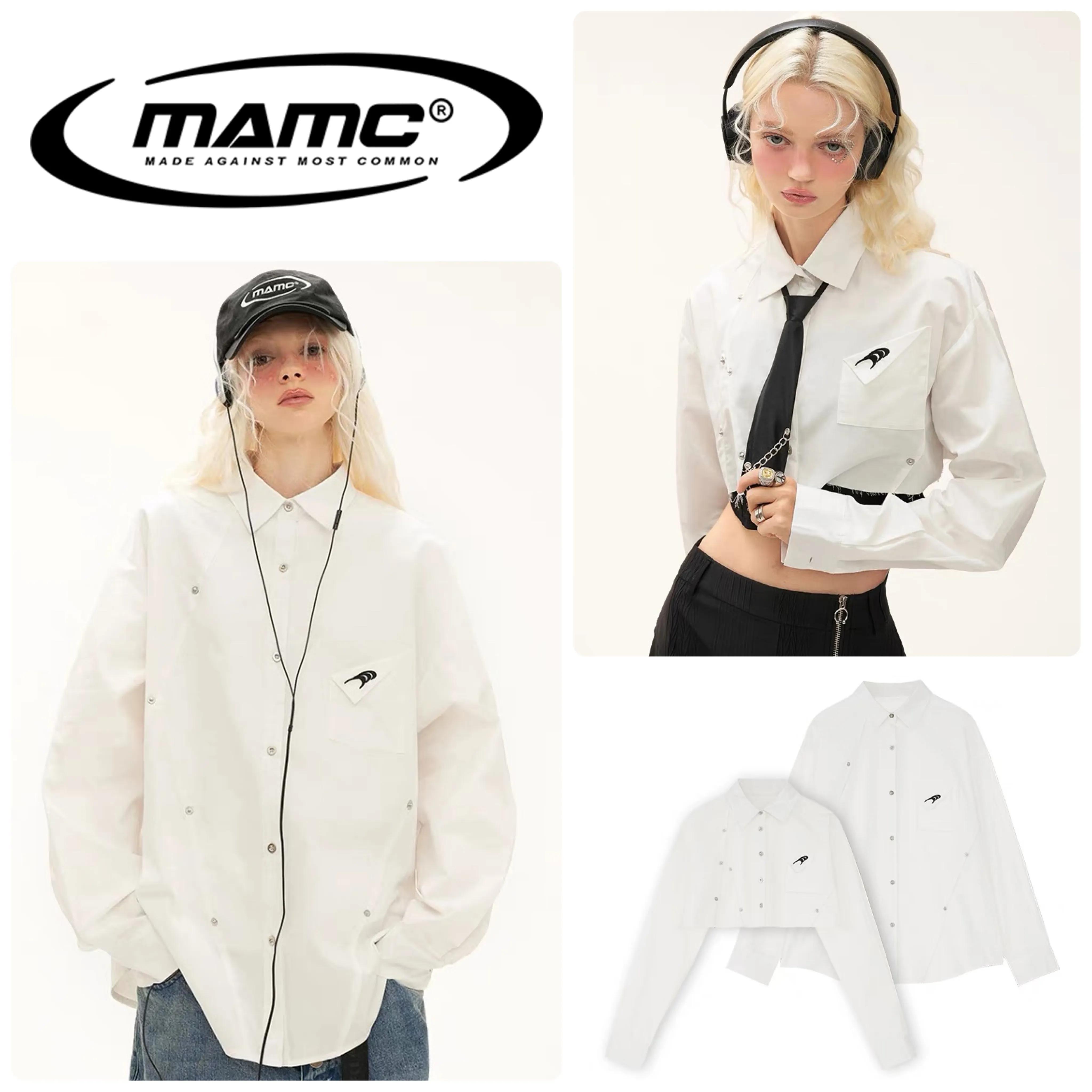 MAMC  |Unisex Street Style Long Sleeves Plain Logo Shirts