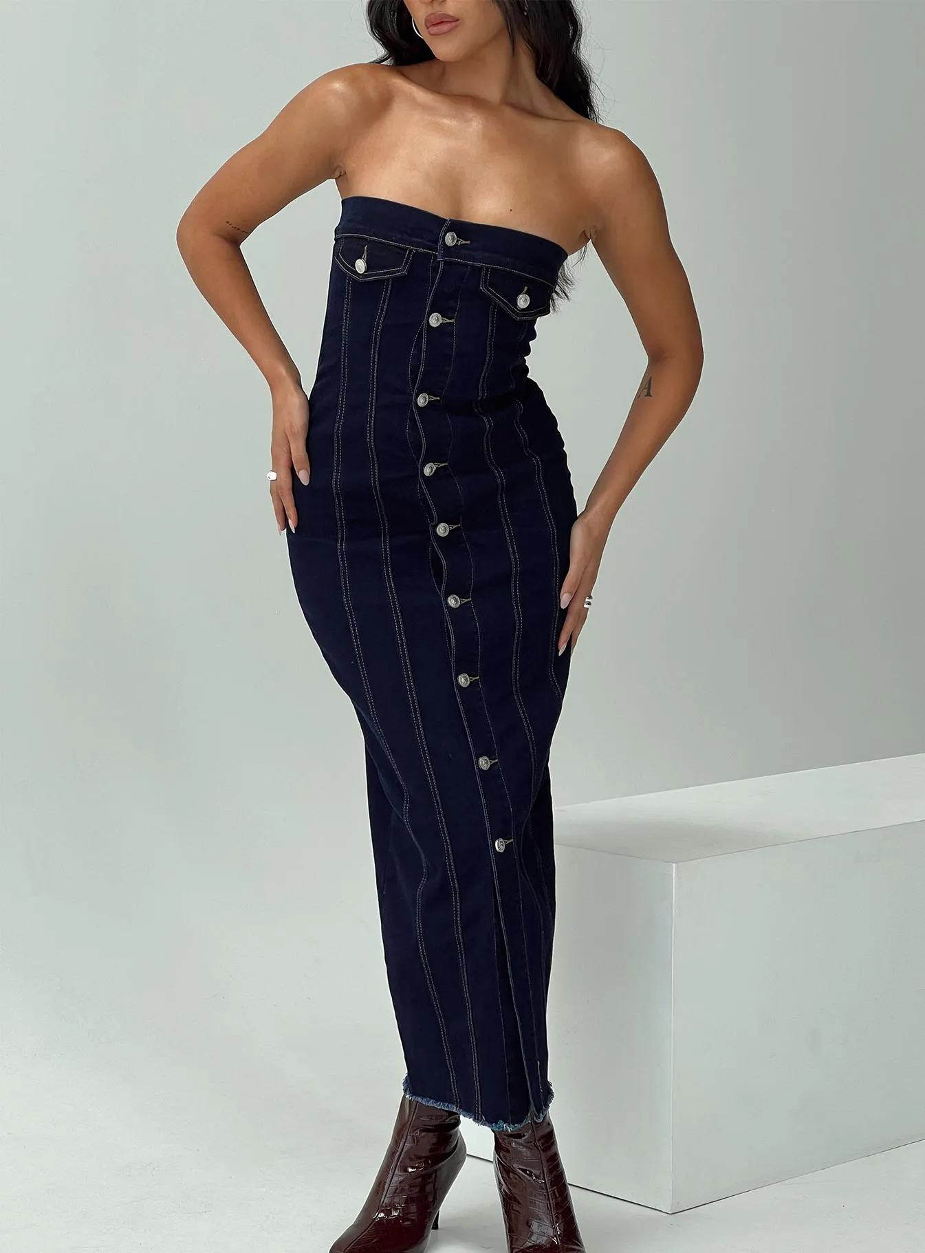 Marza Denim Strapless Maxi Dress Indigo