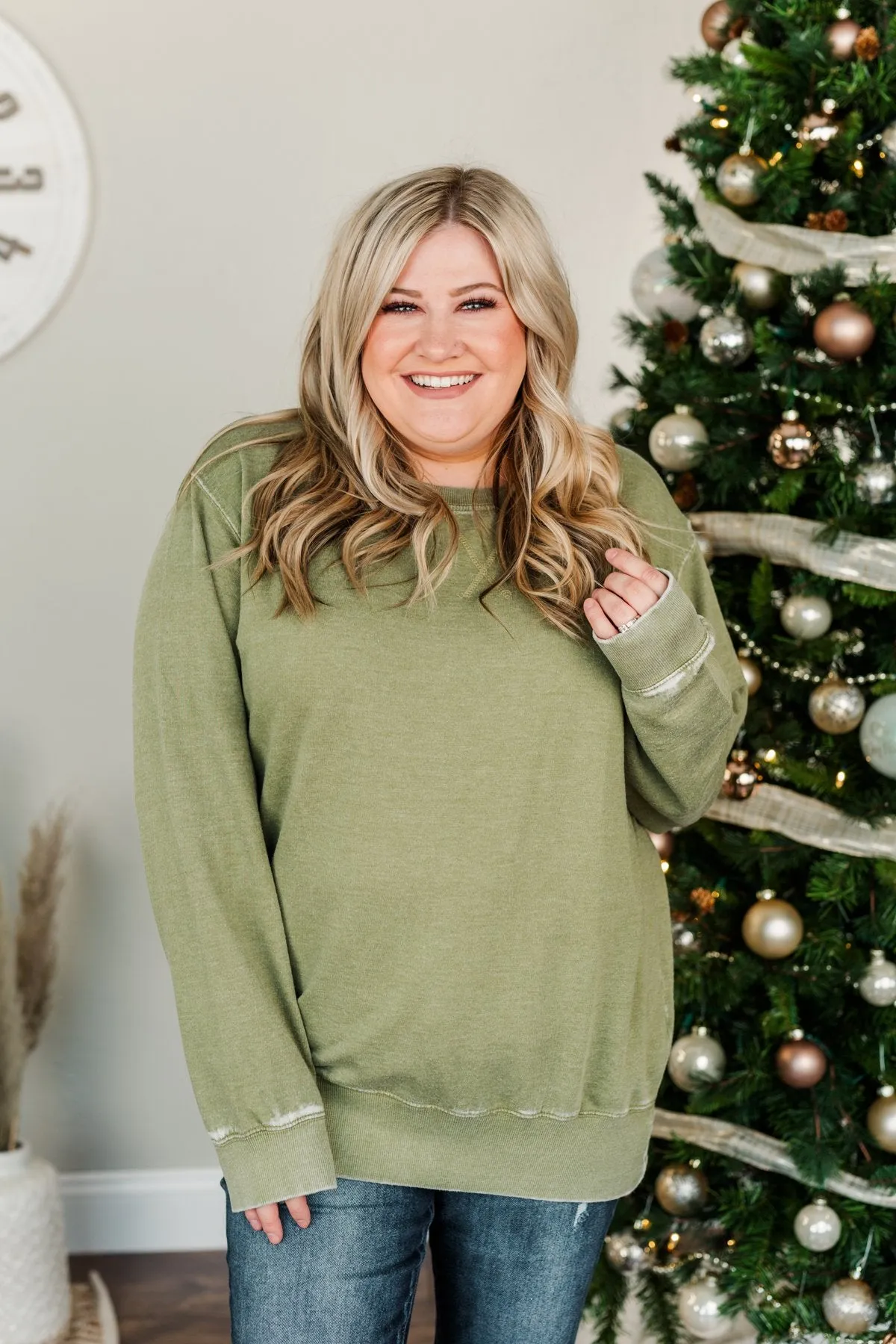 Meet You There Pullover Top- Moss Green