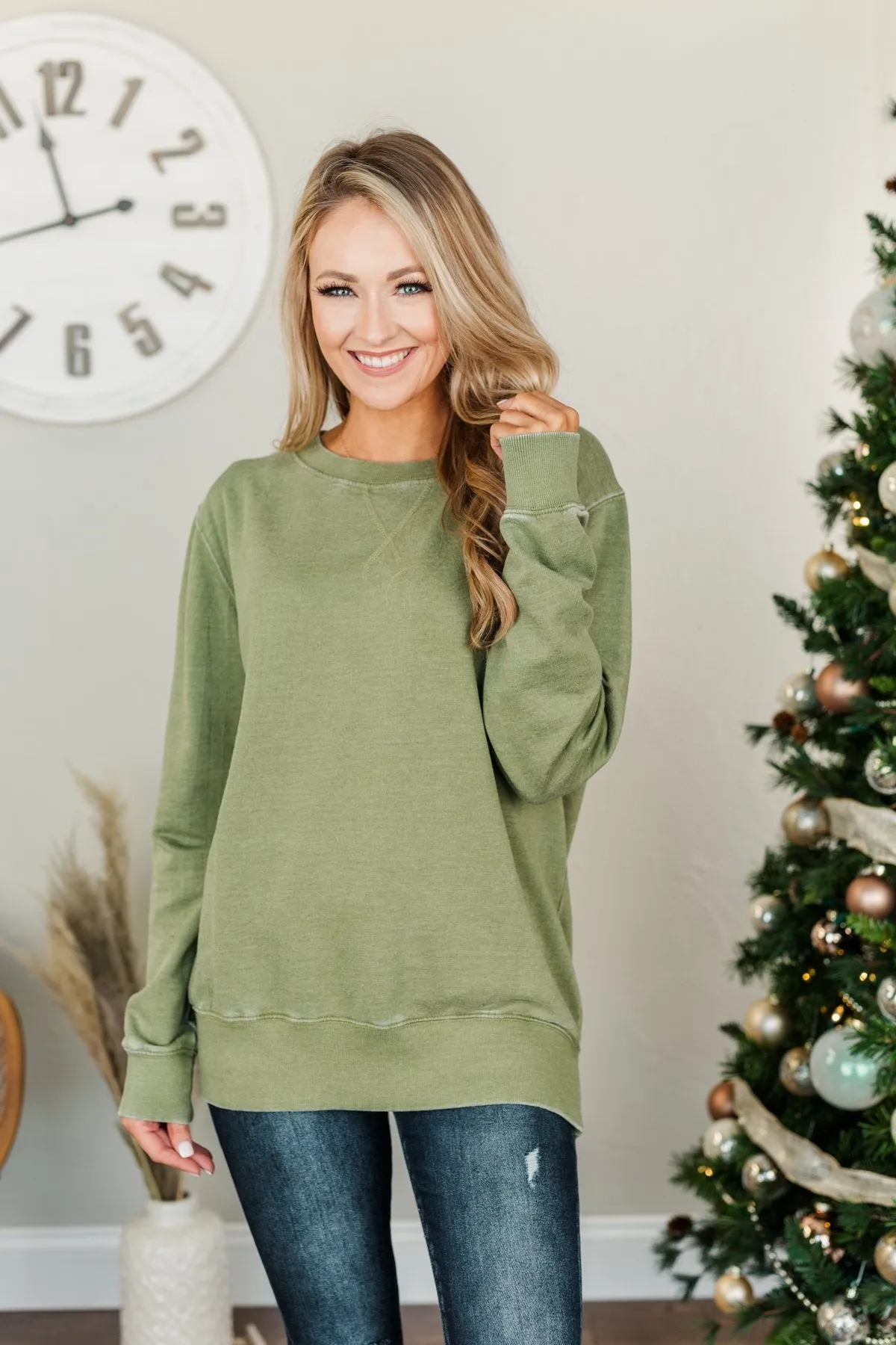 Meet You There Pullover Top- Moss Green