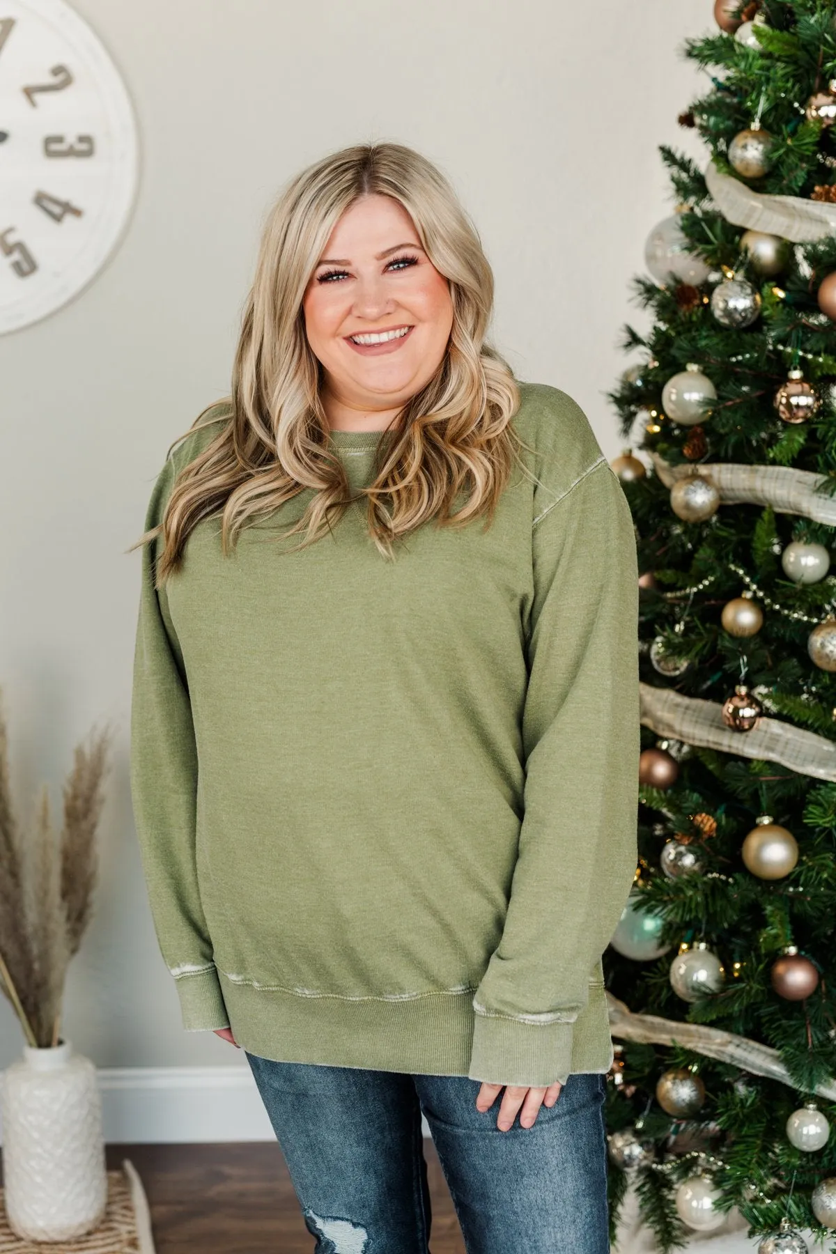 Meet You There Pullover Top- Moss Green