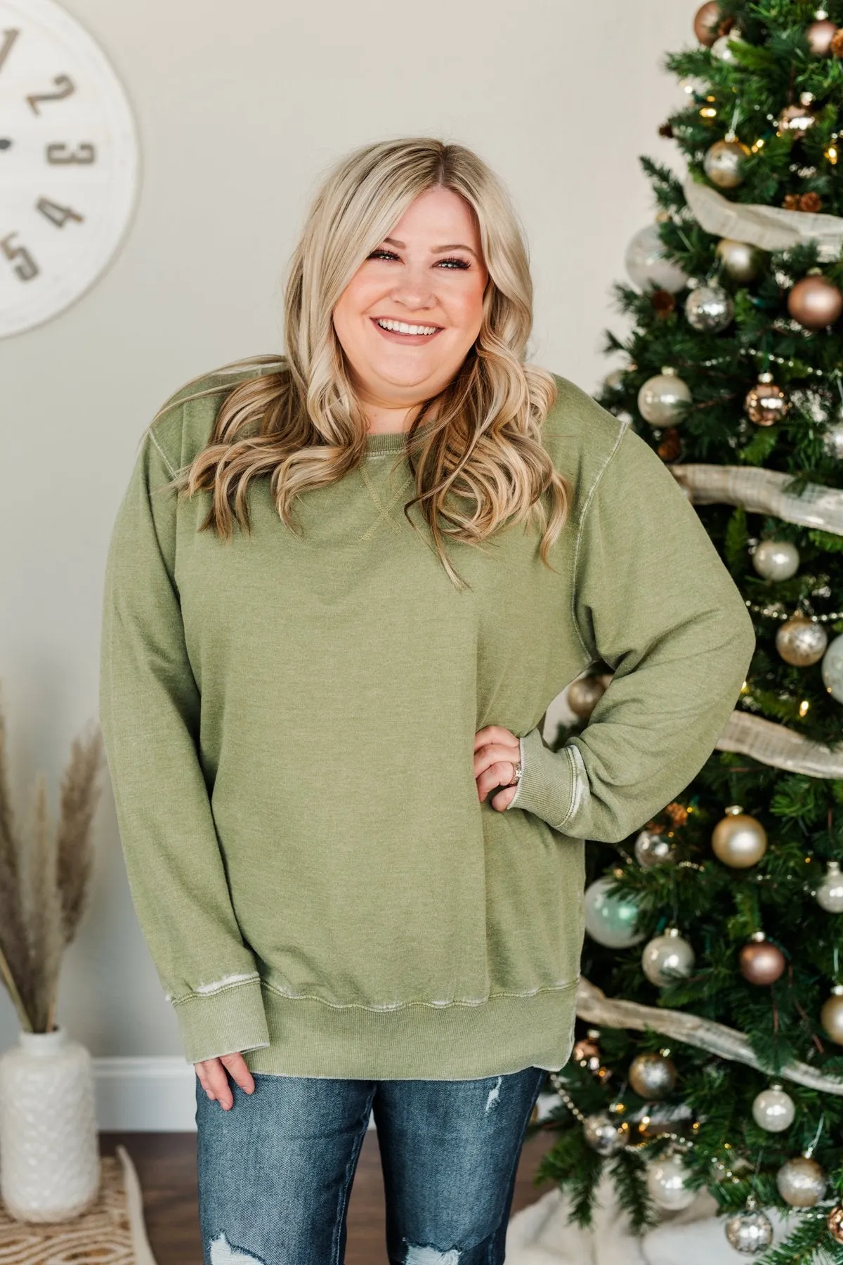 Meet You There Pullover Top- Moss Green