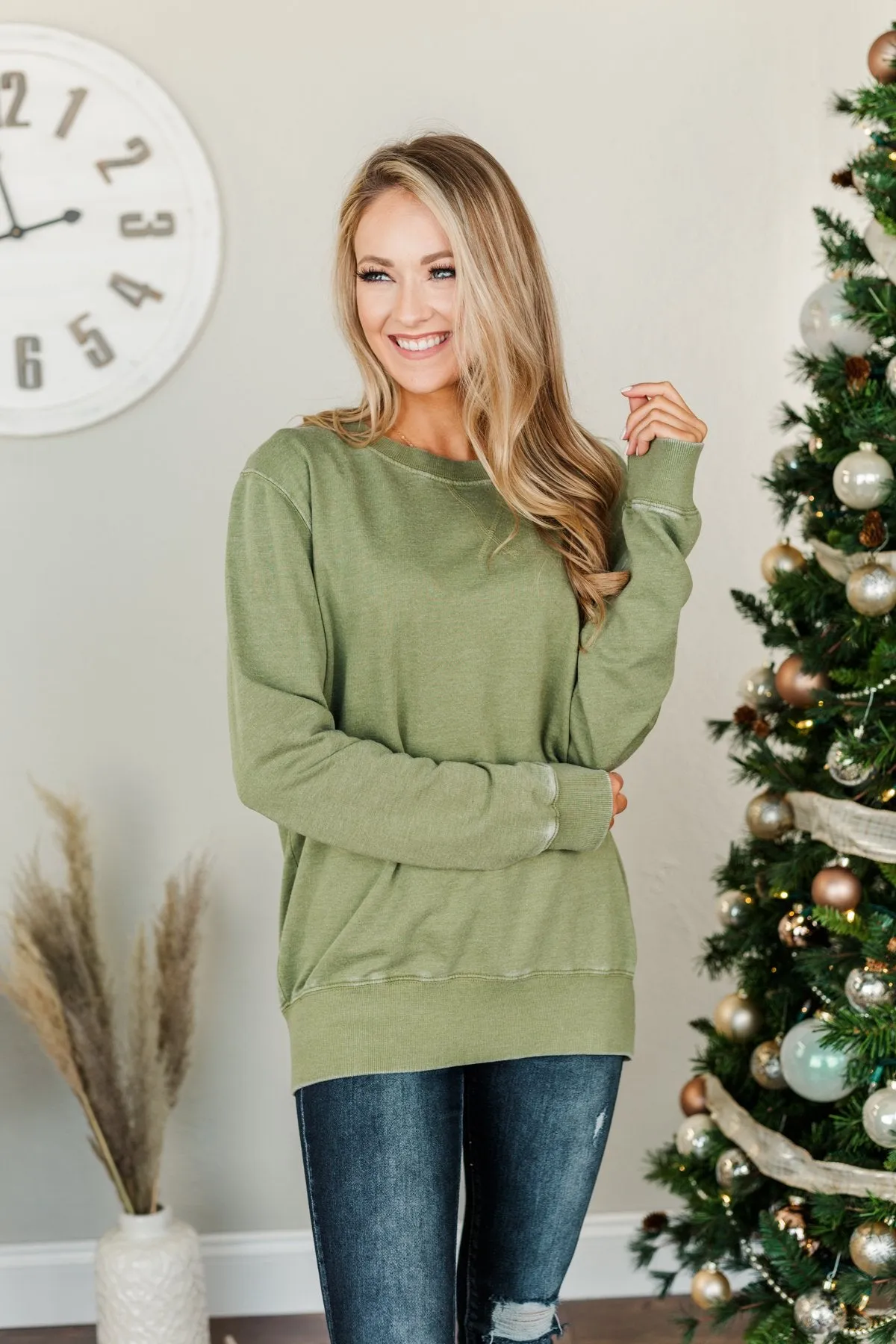 Meet You There Pullover Top- Moss Green