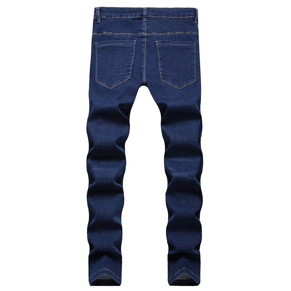 Men's Plus Large Size Side Stripe Stretch Denim Jeans Slim Straight Pants