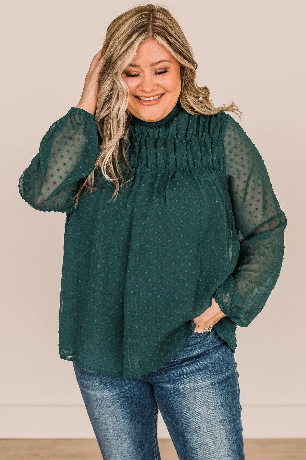 Mesmerizing Sights Swiss Dot Blouse- Hunter Green