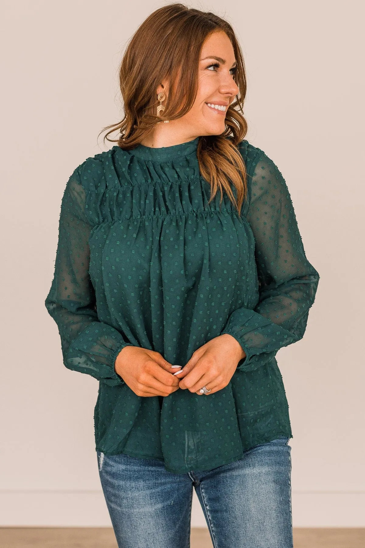 Mesmerizing Sights Swiss Dot Blouse- Hunter Green