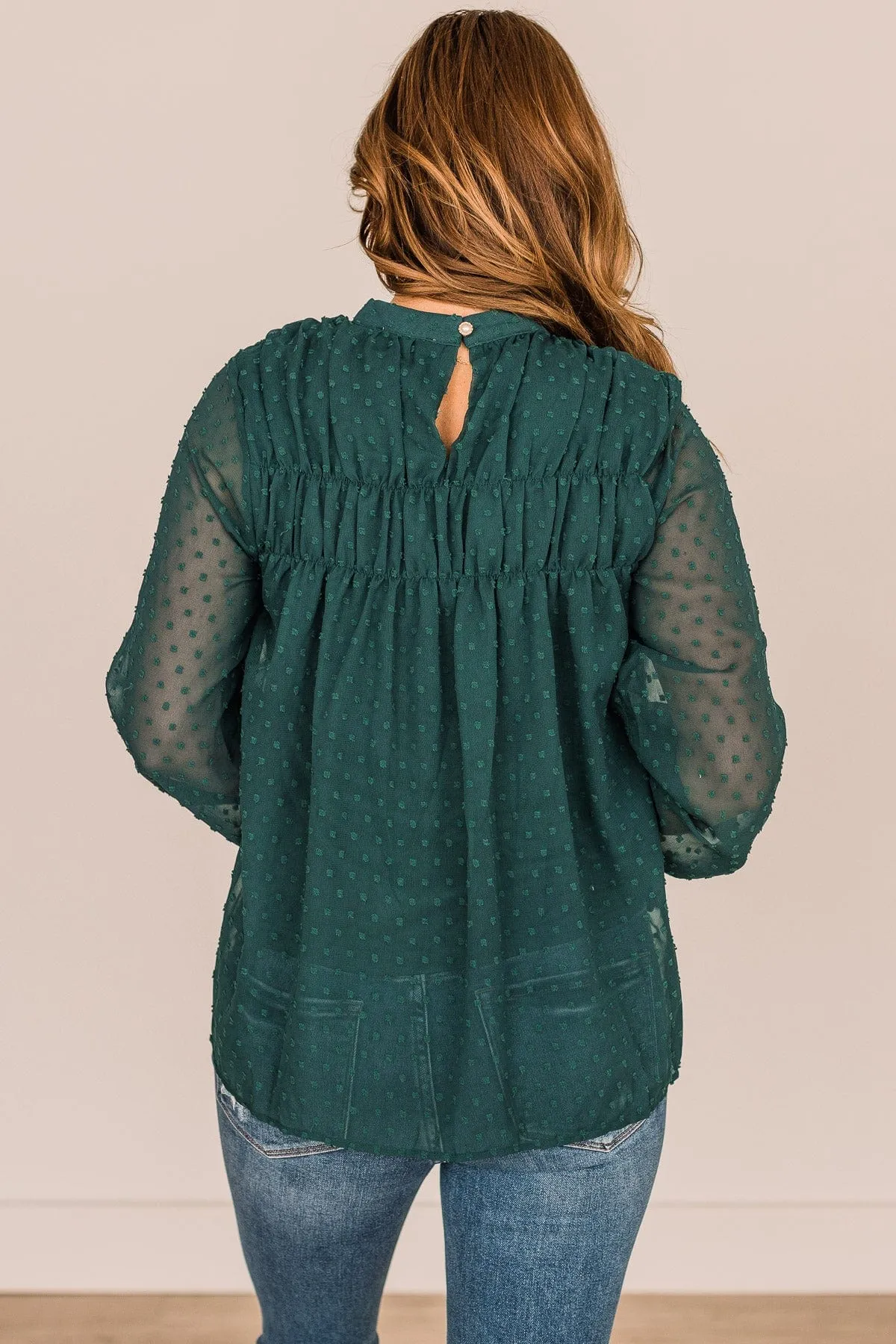 Mesmerizing Sights Swiss Dot Blouse- Hunter Green