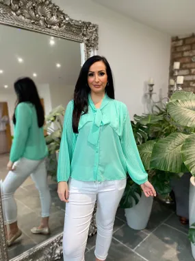 Mint Pleated Sleeve Blouse Diana