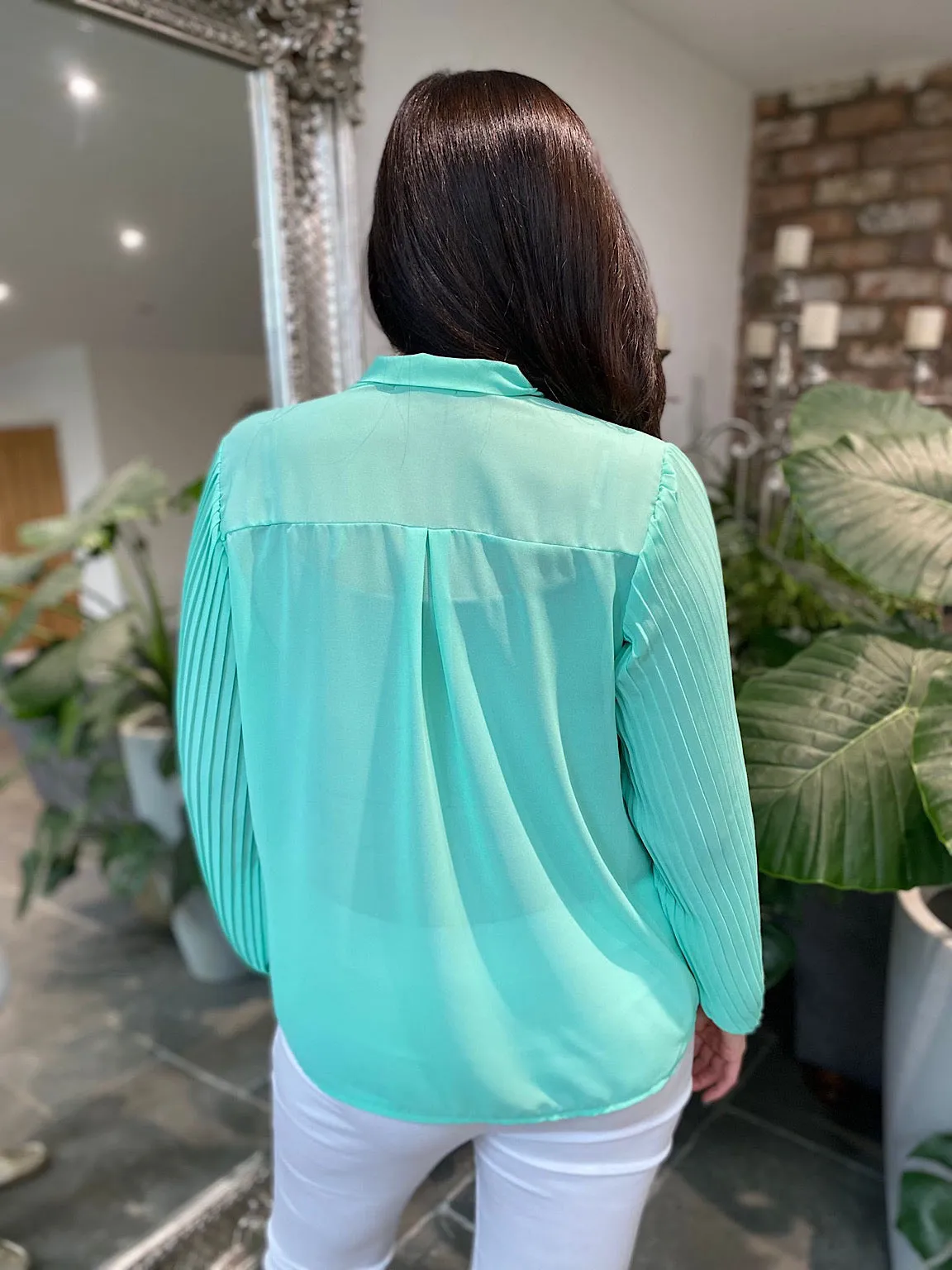 Mint Pleated Sleeve Blouse Diana