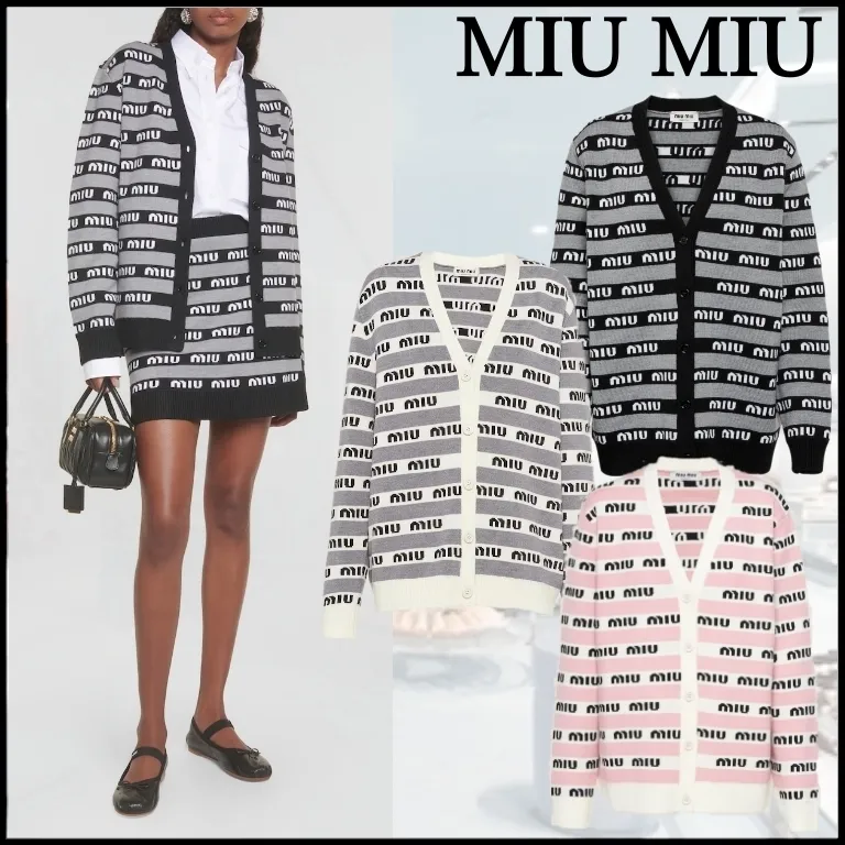 MiuMiu  |Casual Style Wool Long Sleeves Logo Cardigans