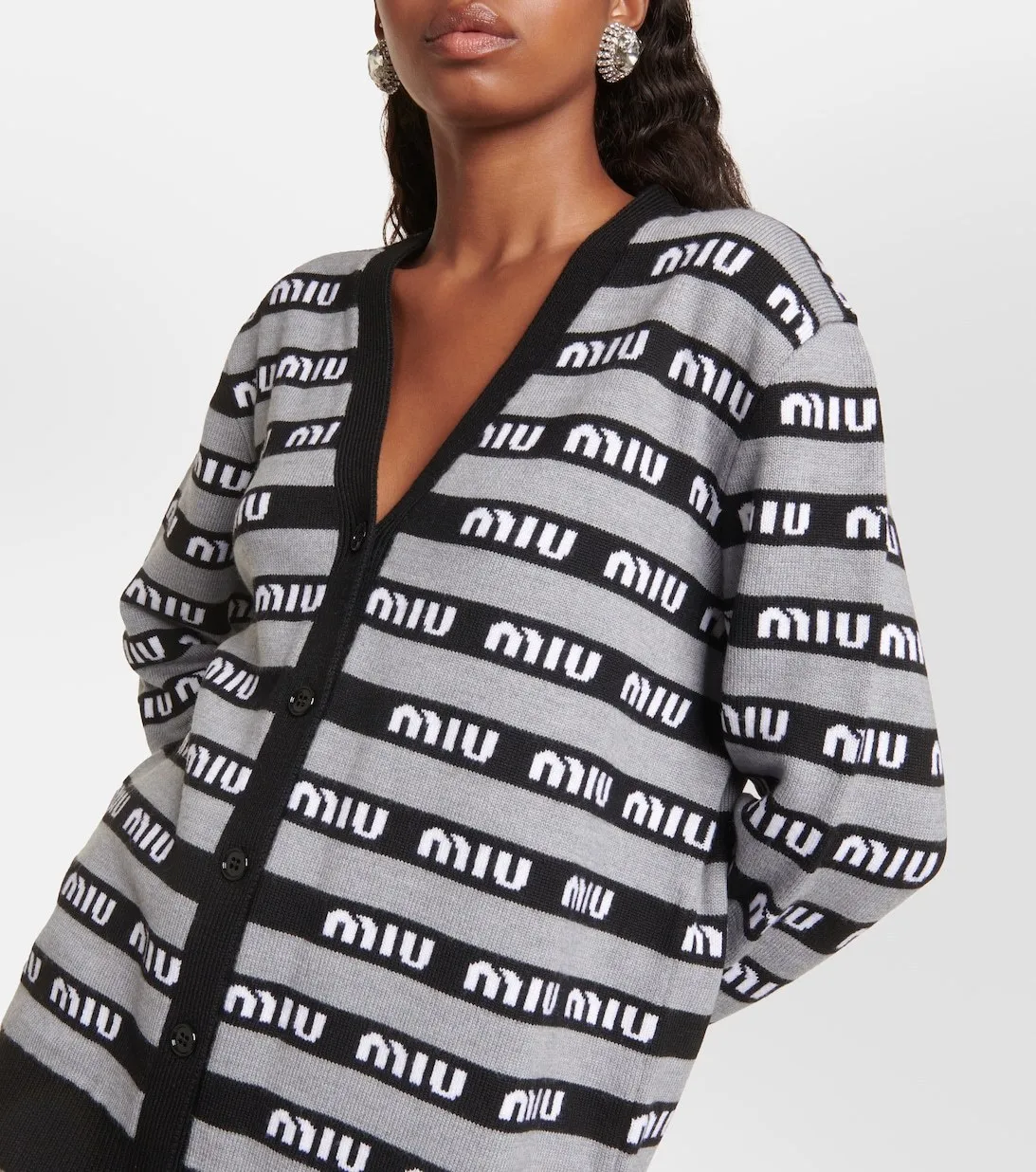 MiuMiu  |Casual Style Wool Long Sleeves Logo Cardigans