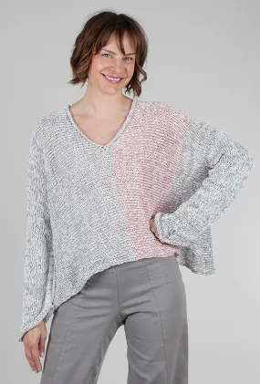 Mixed Knits Vee Pullover, Gray/Red Mix