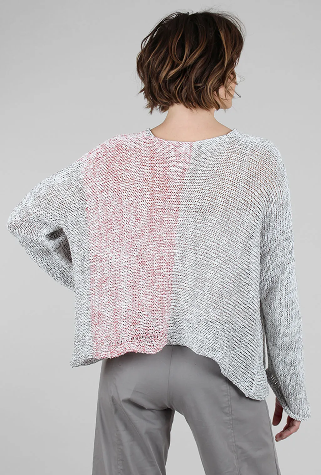 Mixed Knits Vee Pullover, Gray/Red Mix