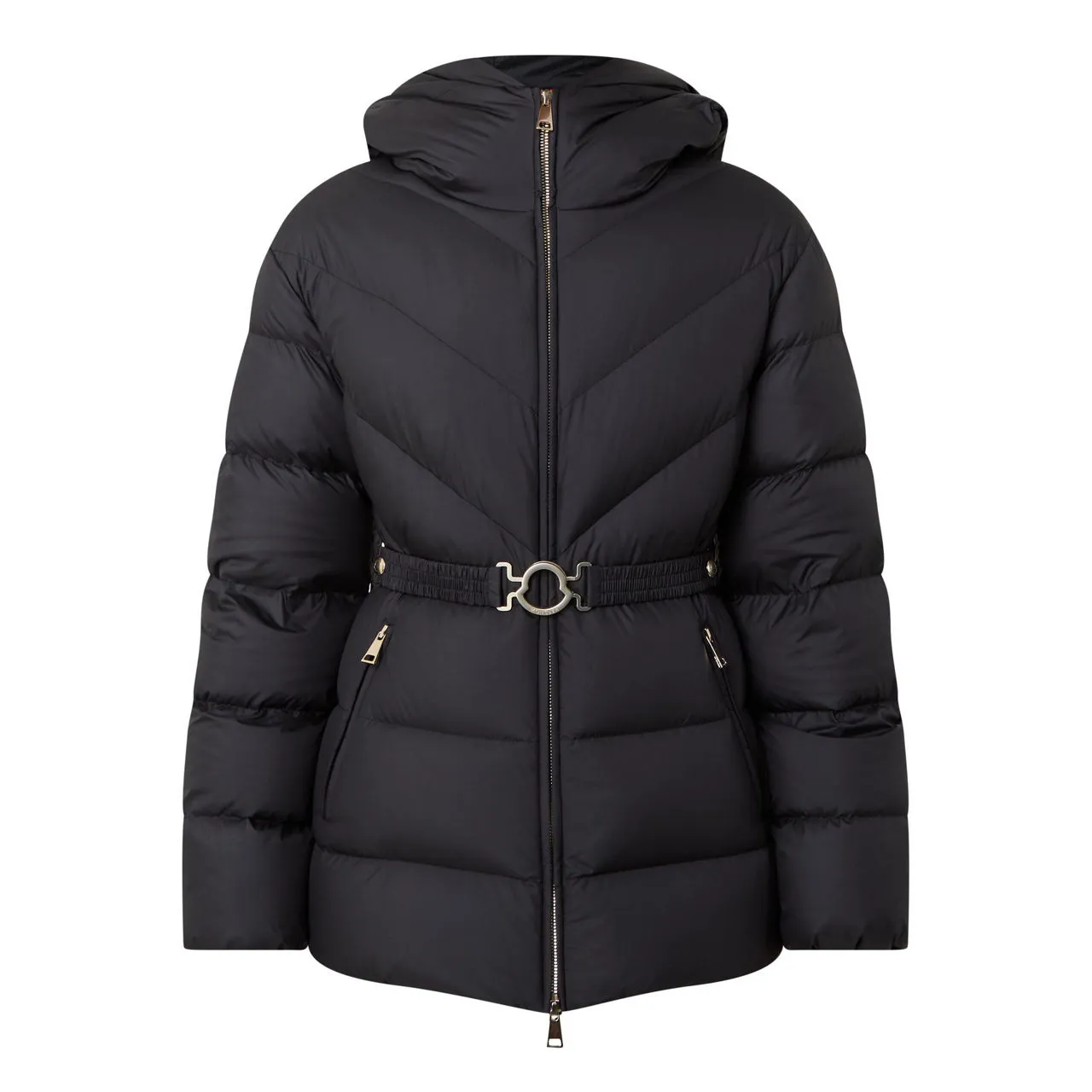 MONCLER Brosse Belted Down Jacket - Black