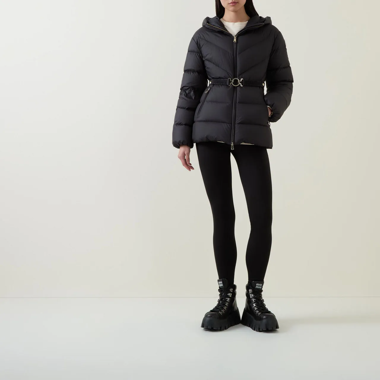 MONCLER Brosse Belted Down Jacket - Black