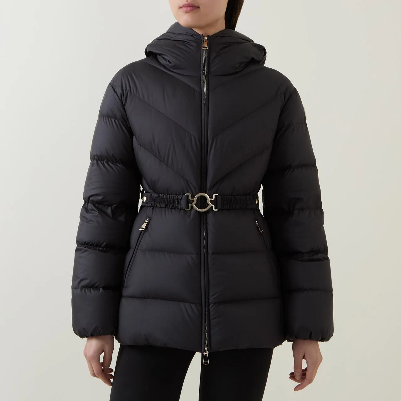 MONCLER Brosse Belted Down Jacket - Black