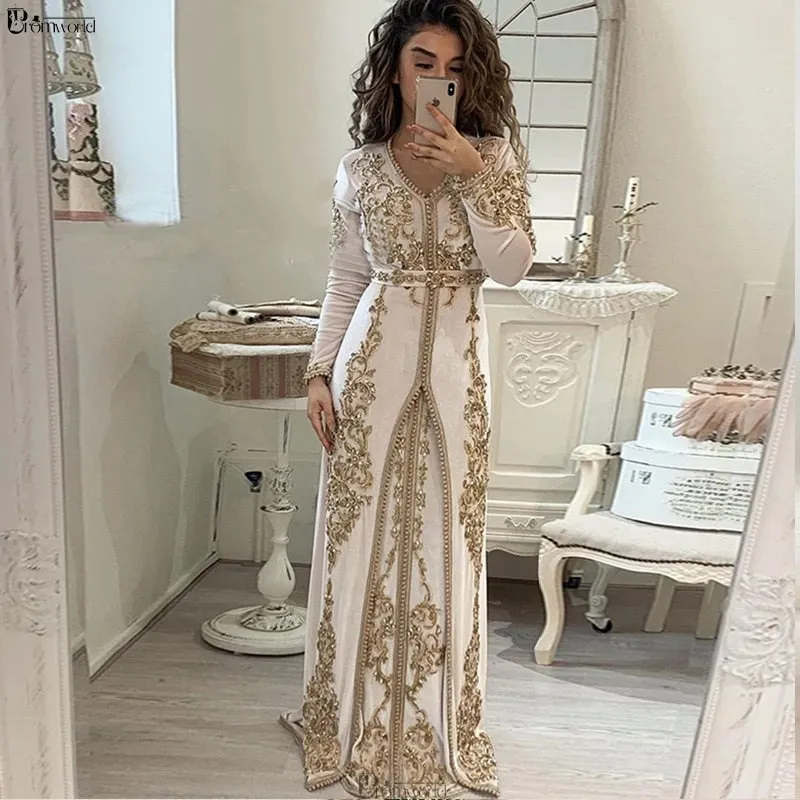 Moroccan Caftan Muslim Formal Dresses Long Sleeves