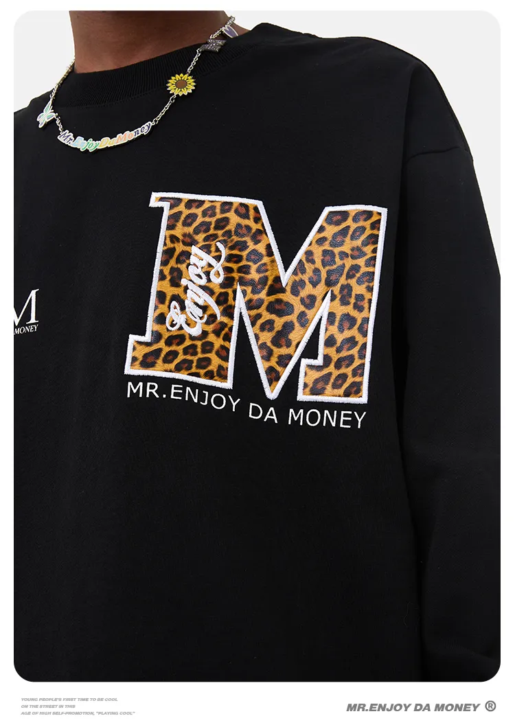 MR. ENJOY DA MONEY  |Crew Neck Pullovers Leopard Patterns Unisex Blended Fabrics