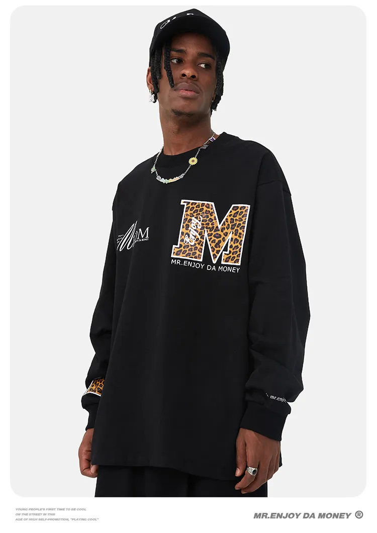 MR. ENJOY DA MONEY  |Crew Neck Pullovers Leopard Patterns Unisex Blended Fabrics