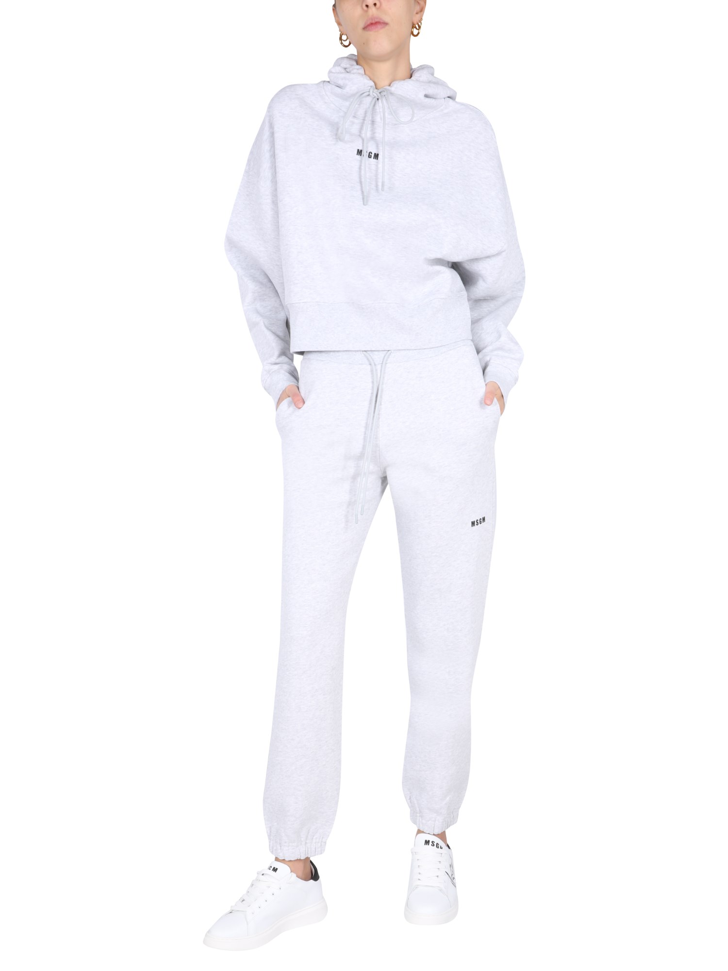 MSGM    JOGGING PANTS IN COTTON SWEATSHIRT WITH LETTERING LOGO PRINT