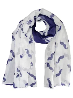 Navy & White Sheer Mustache Print Scarf