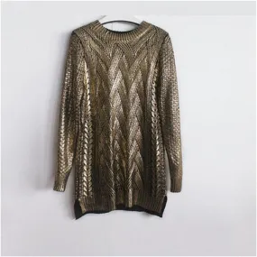 New Fashion Female Bling Pullovers Knitted Long Sleeve O-neck Winter Autumn Sequin Sweaters Hot  72054 SM6