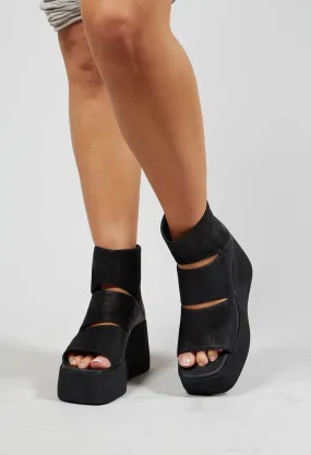 Open Toe Shoes with Wedge Heel in Gasoline Nero