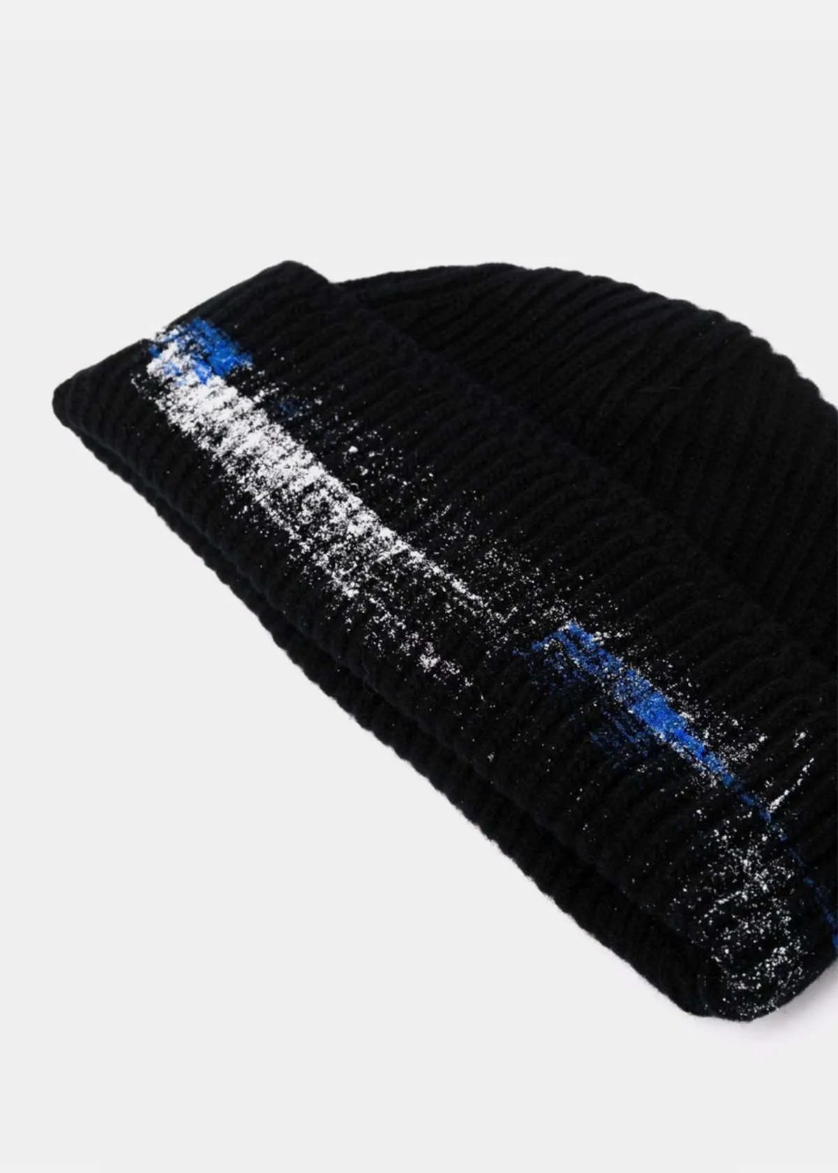 Paint-Detail Ribbed-Knit Beanie - Black