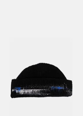 Paint-Detail Ribbed-Knit Beanie - Black