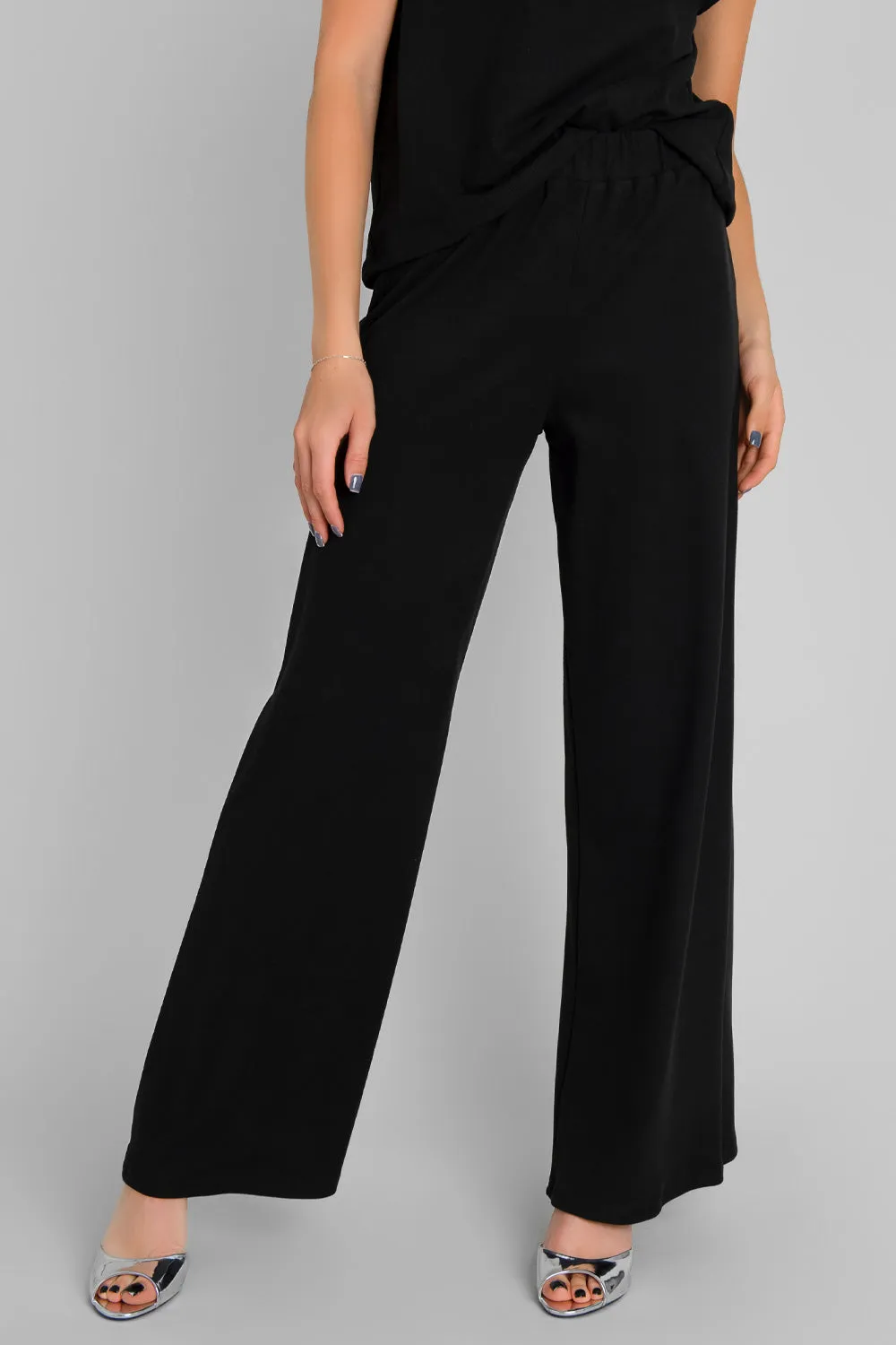 Pantalón básico wide leg cintura elástica