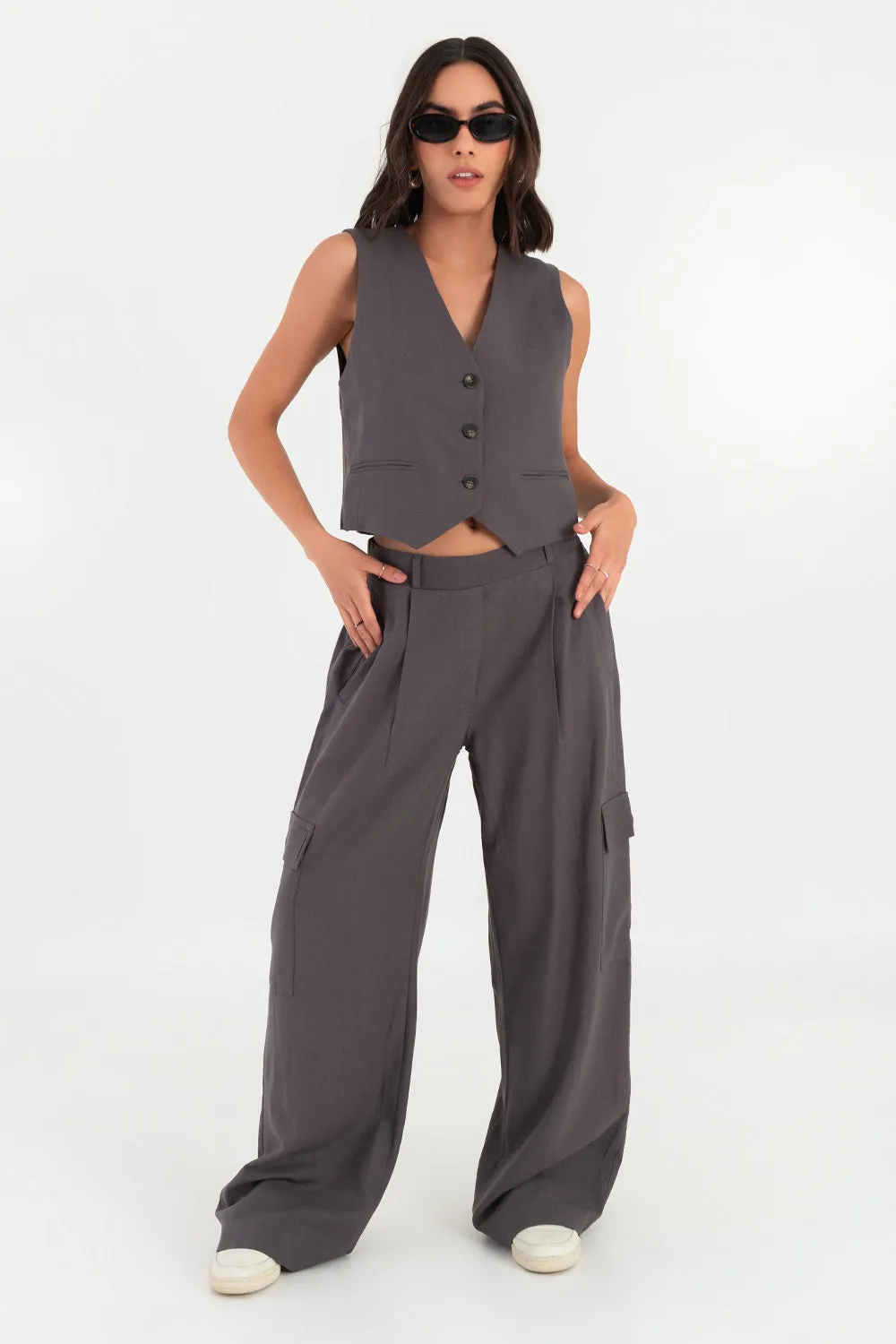 Pantalón cargo de tiro alto fit wide leg