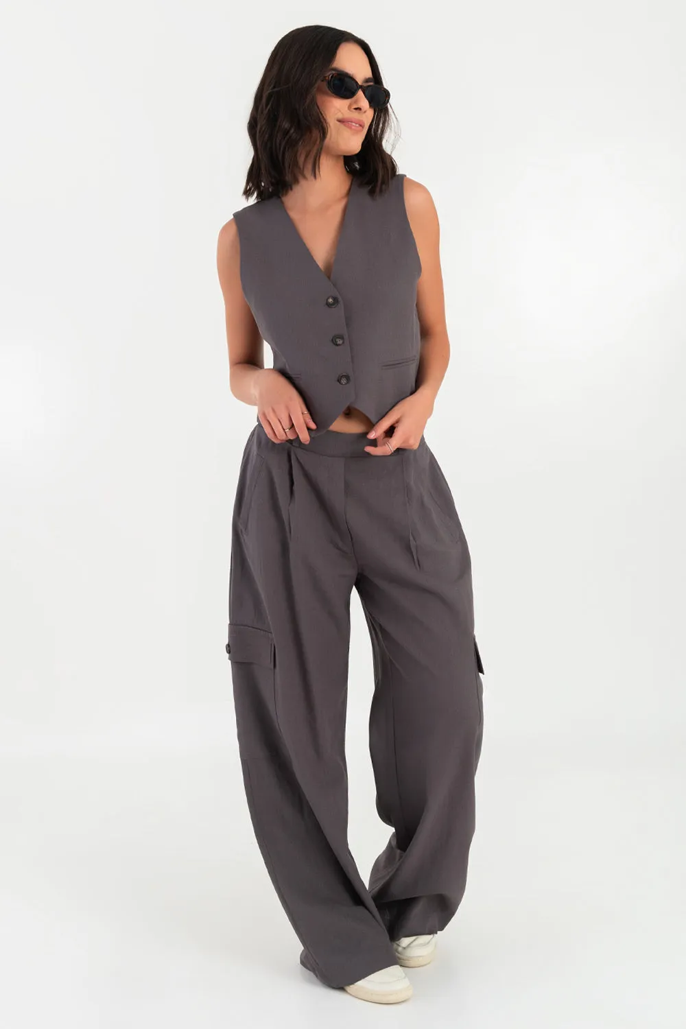 Pantalón cargo de tiro alto fit wide leg