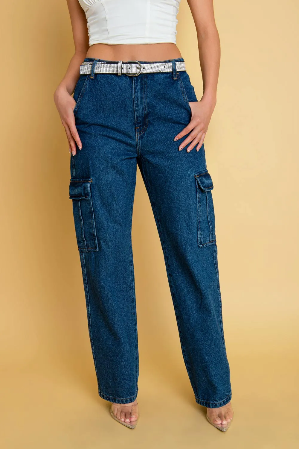 Pantalón cargo wide leg fit acid denim