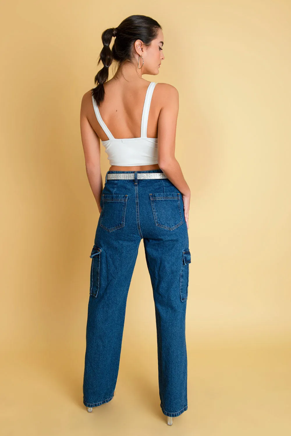 Pantalón cargo wide leg fit acid denim