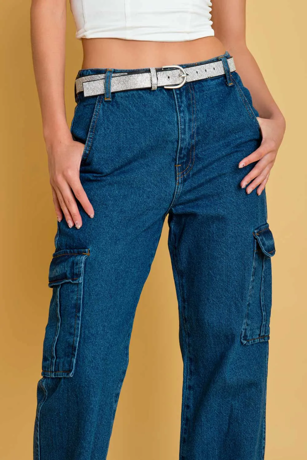 Pantalón cargo wide leg fit acid denim