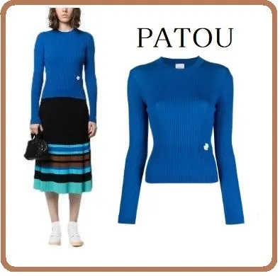 PATOU  |Long Sleeves Plain Cotton Medium V-neck & Crew neck