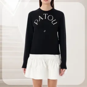 PATOU  |Wool Long Sleeves Plain Logo V-neck & Crew neck