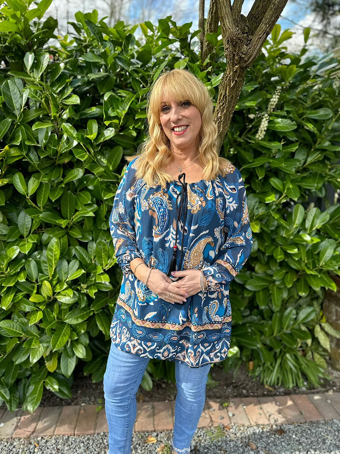 Petrol Blue Layered Paisley Print Blouse Ashleigh