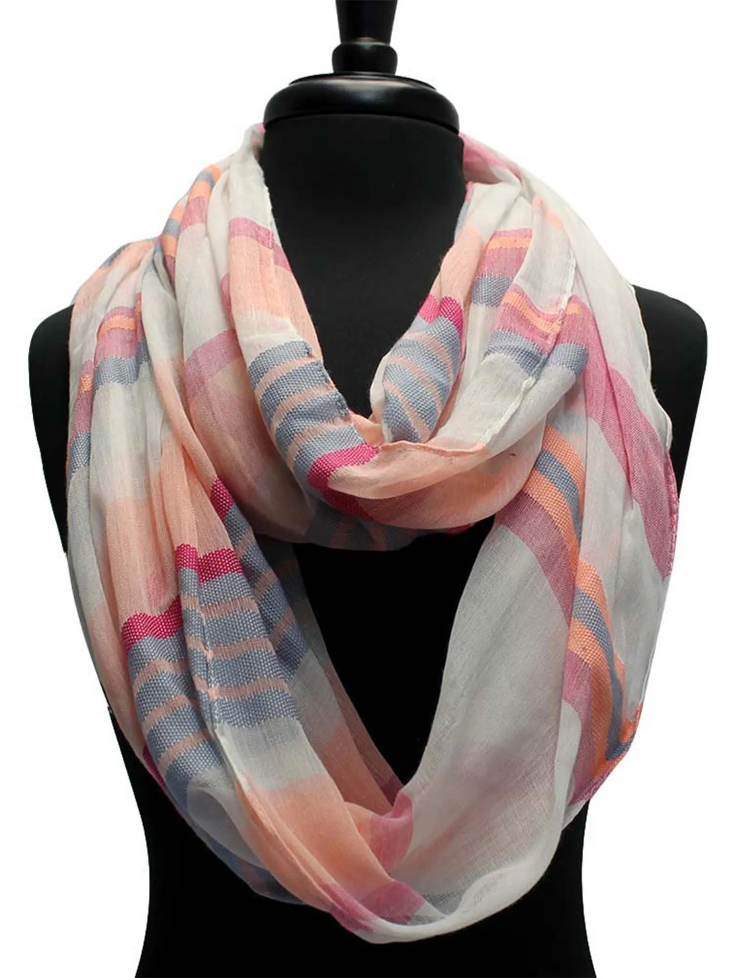 Pink Blue White Stripe Sheer Circle Scarf