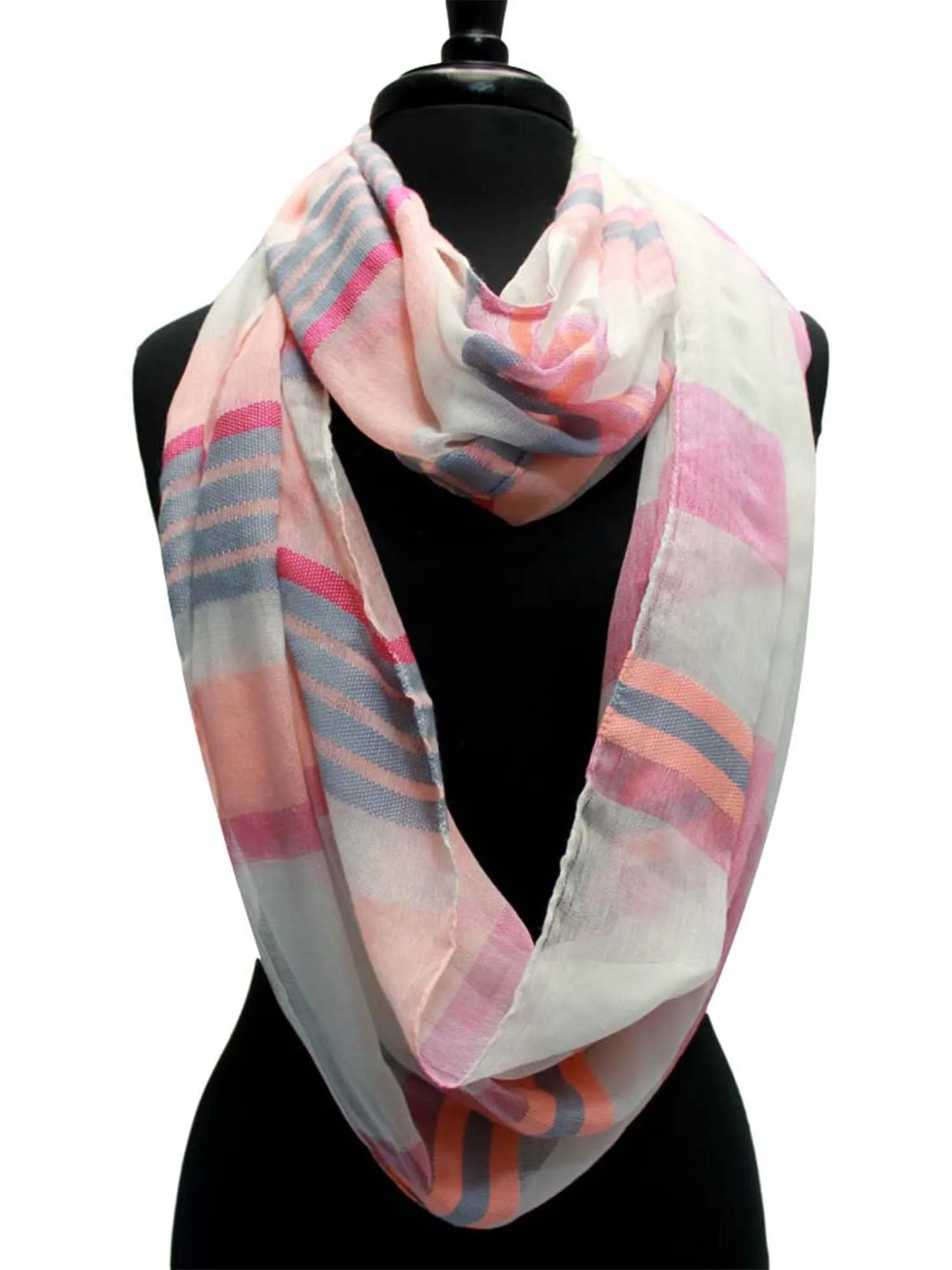 Pink Blue White Stripe Sheer Circle Scarf