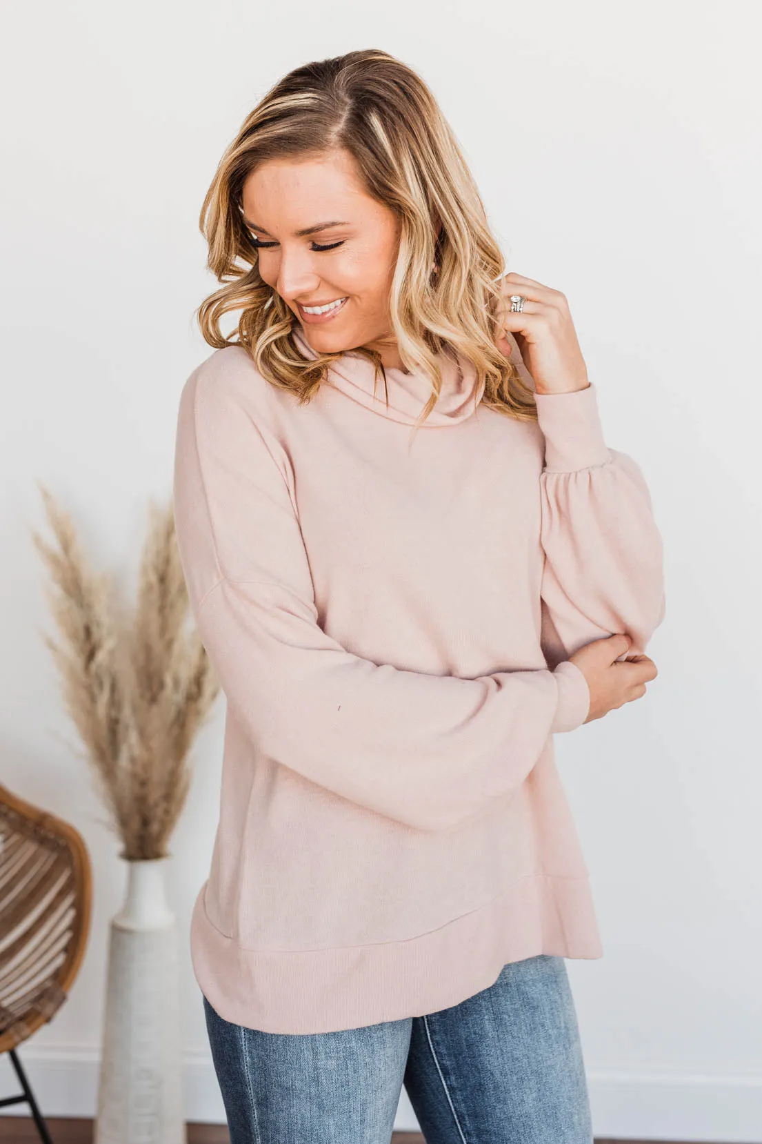 Priceless Moments Cowl Neck Top- Light Pink