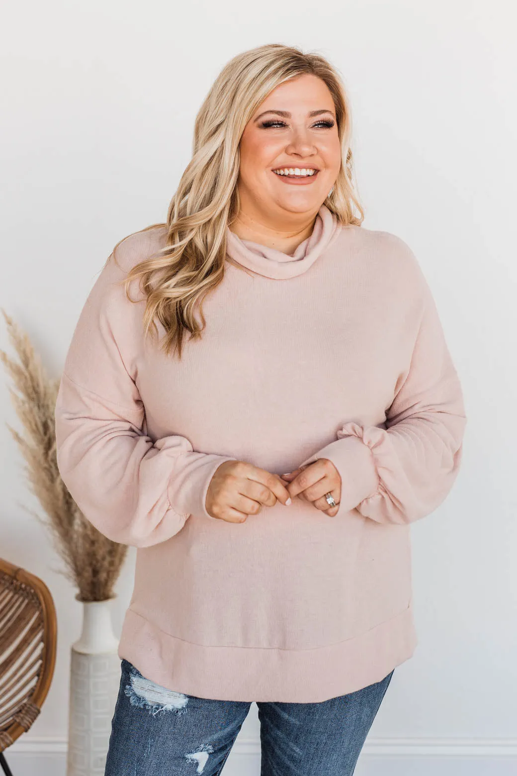 Priceless Moments Cowl Neck Top- Light Pink